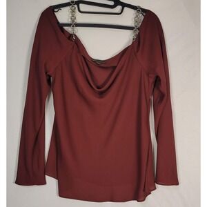 BOLD elements Shirt Womens M Burgundy Deep red Off Shoulder Chain Straps Party